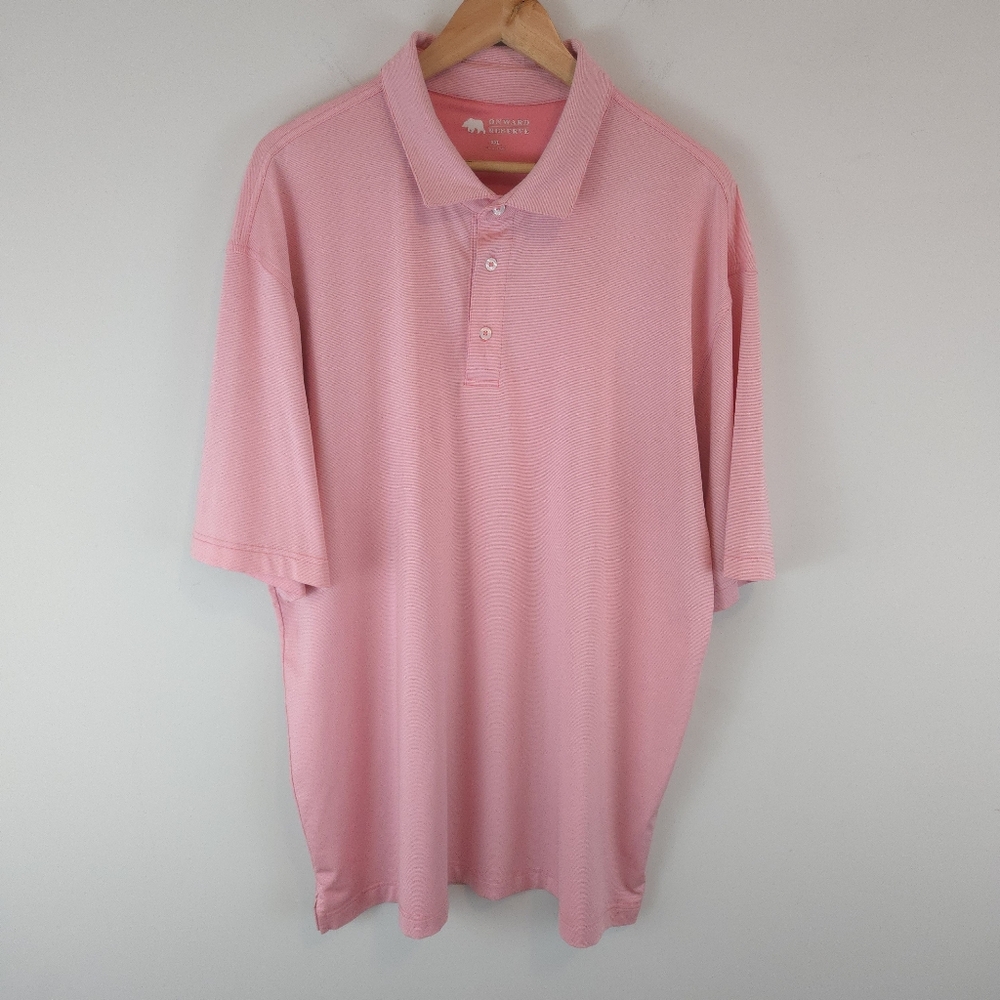 Onward Reserve Men's Pink Striped Short Sleeve Polo Shirt